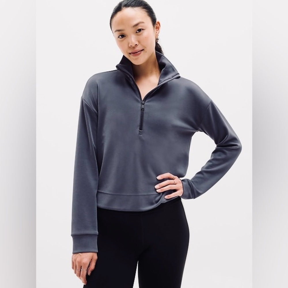 Athleta Seasoft Grey/blue Half-Zip Sweatshirt Large